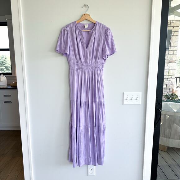 Joie Tiered Smocked Waist Midi Dress Lavender Purple S - Picture 2 of 10